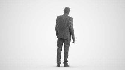 3D people model senior man business, scanned human for 3ds Max rendering, wireframe front view