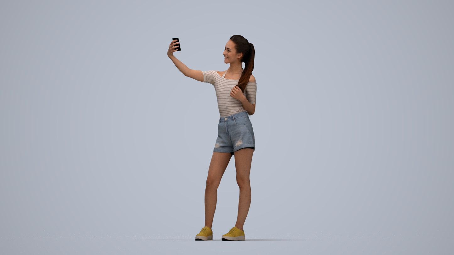 photogrammetry 3D woman casual standing, realistic human model archviz FBX, top-down view render