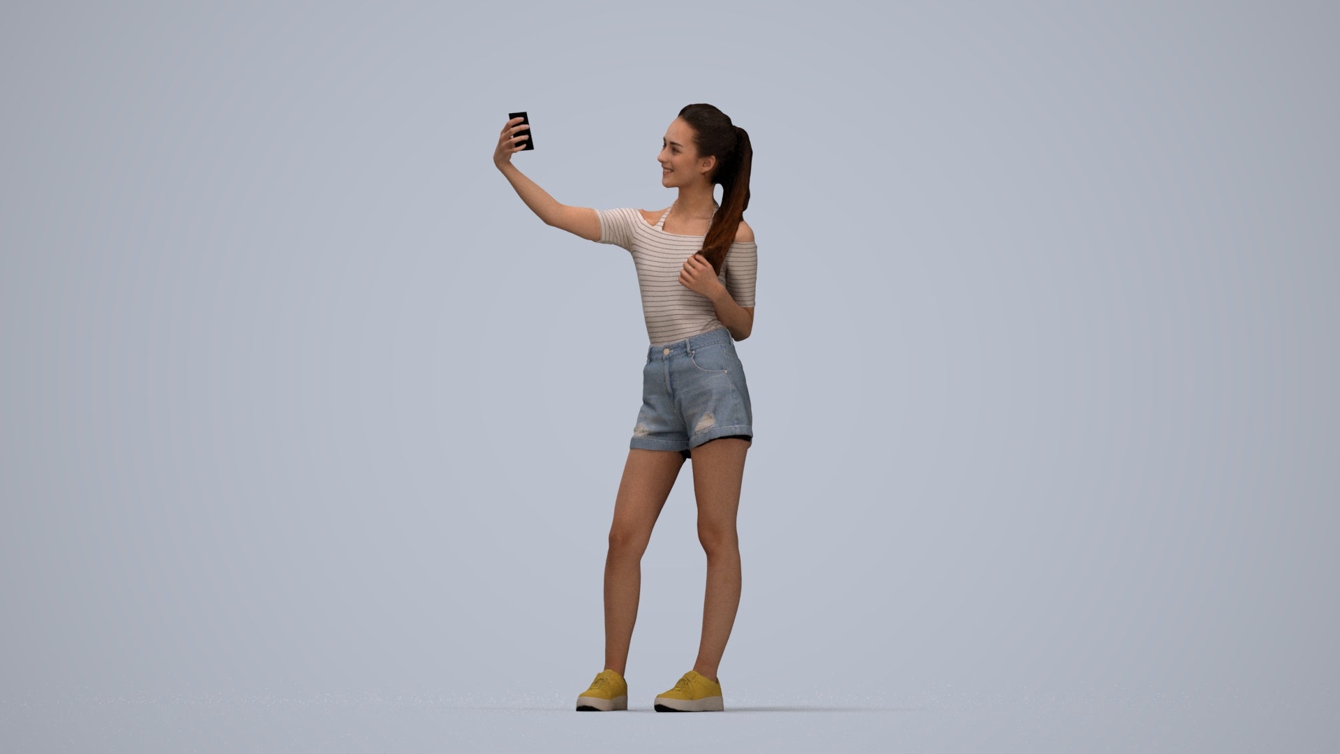 photogrammetry 3D woman casual standing, realistic human model archviz FBX, top-down view render