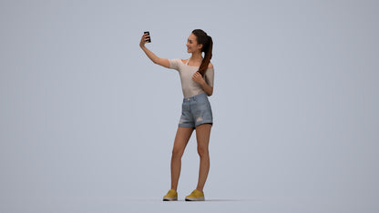 photogrammetry 3D woman casual standing, realistic human model archviz FBX, top-down view render