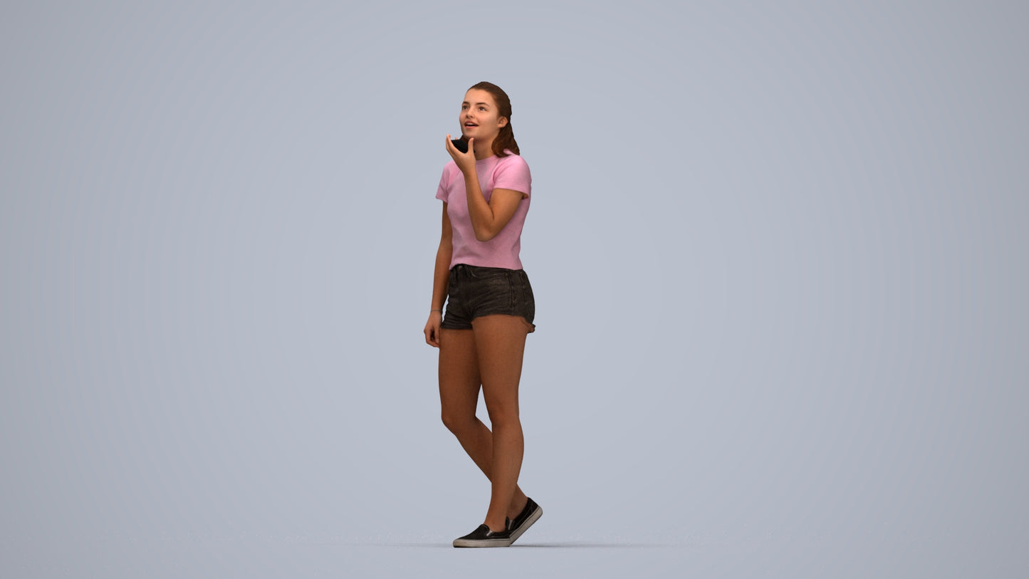 3D people model girl casual standing, scanned human for 3ds Max rendering, top-down view render