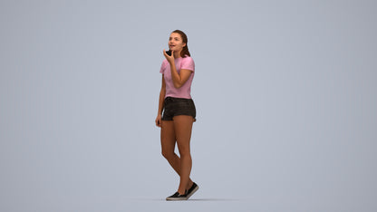 3D people model girl casual standing, scanned human for 3ds Max rendering, top-down view render