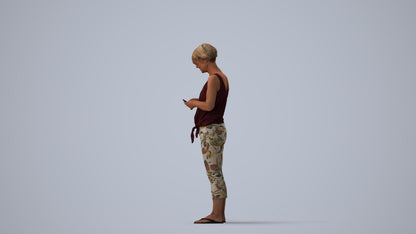 scanned 3D senior woman standing, photogrammetry people for Enscape and V-Ray, three-quarter view render