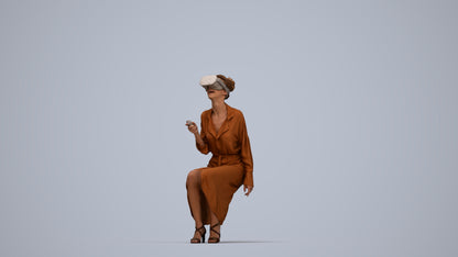 photogrammetry 3D woman casual sitting, realistic human model archviz FBX, top-down view render