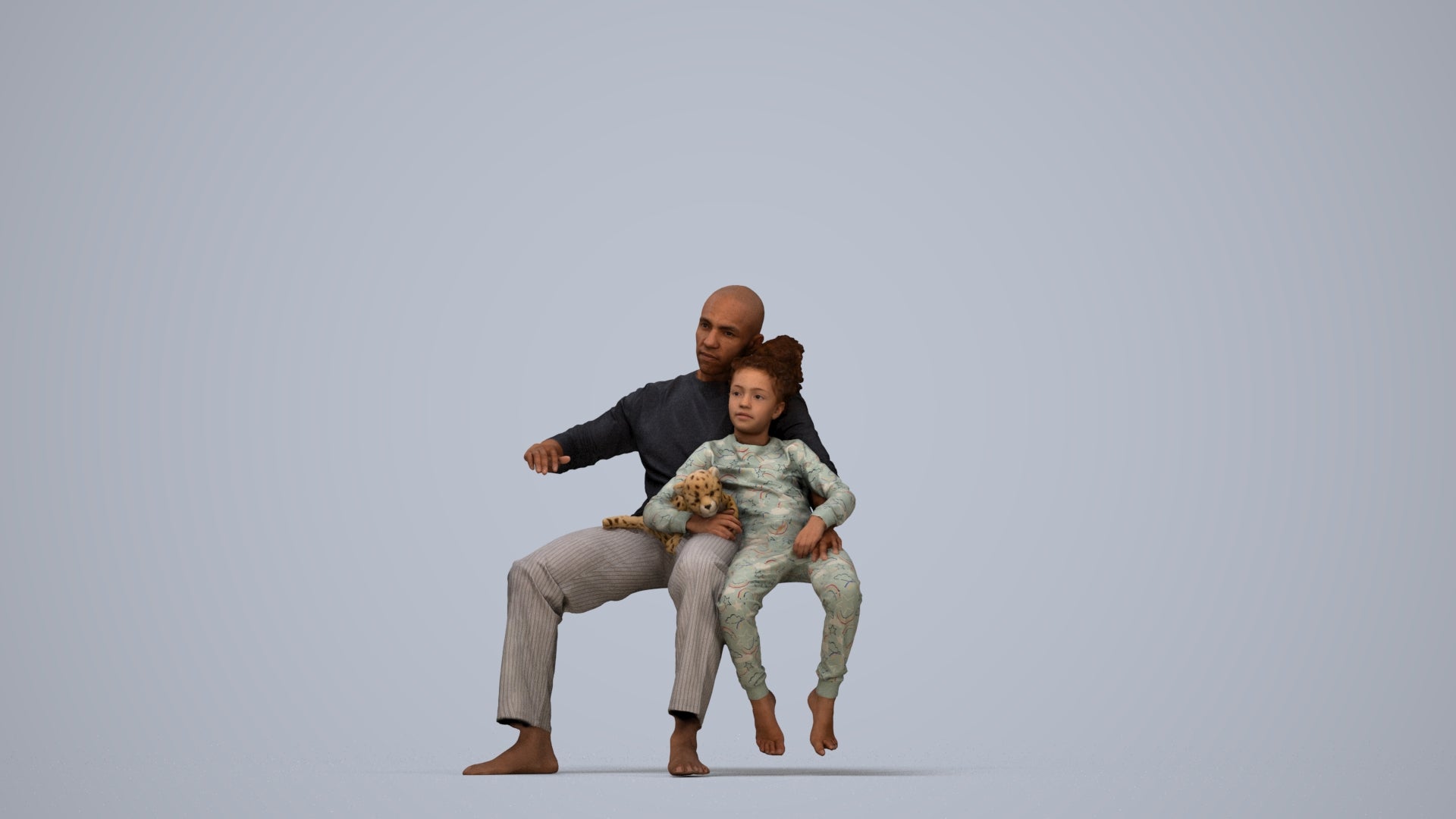 3D human model girl casual kids, photogrammetry scanned person for archviz, top-down view render