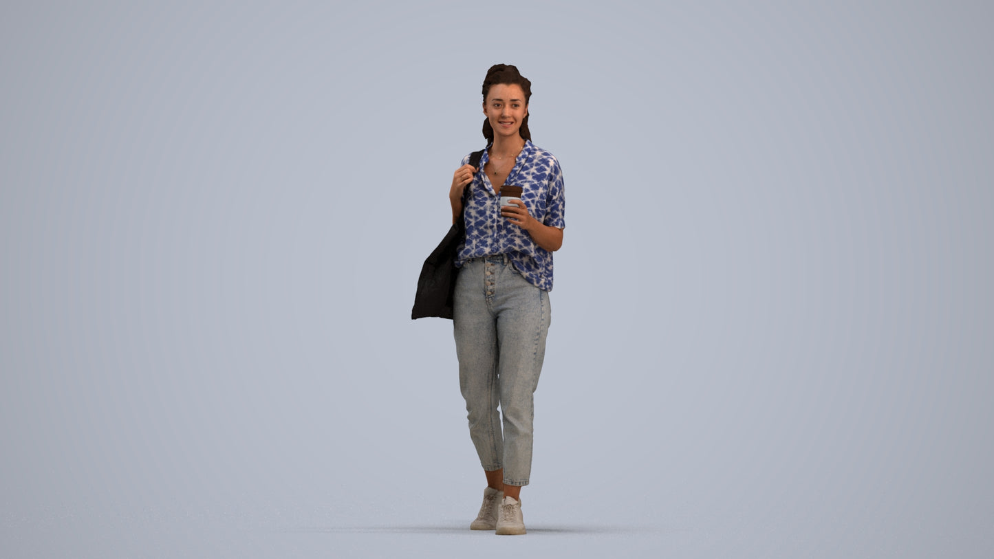 scanned 3D woman casual walking, photogrammetry people for Enscape and V-Ray, standing pose render