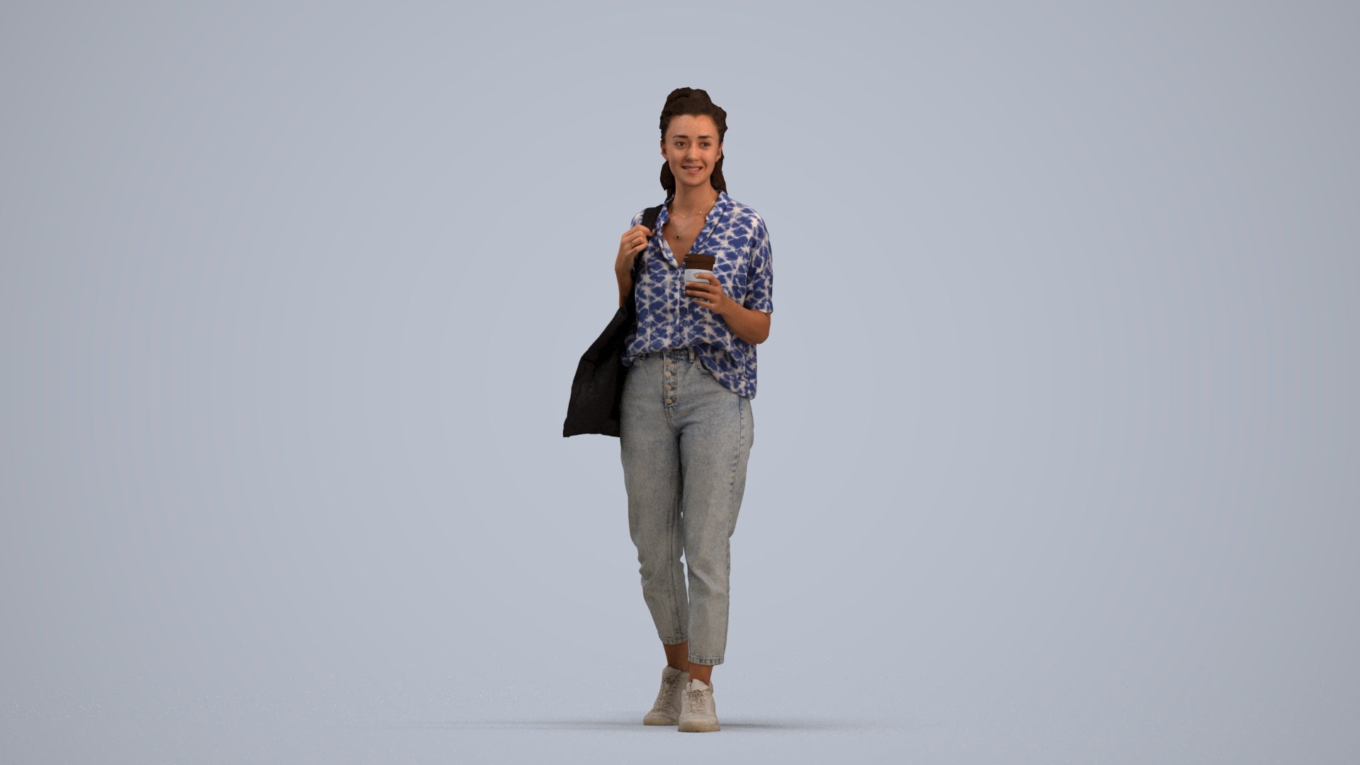scanned 3D woman casual walking, photogrammetry people for Enscape and V-Ray, standing pose render