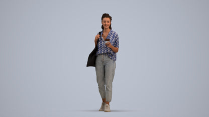scanned 3D woman casual walking, photogrammetry people for Enscape and V-Ray, standing pose render