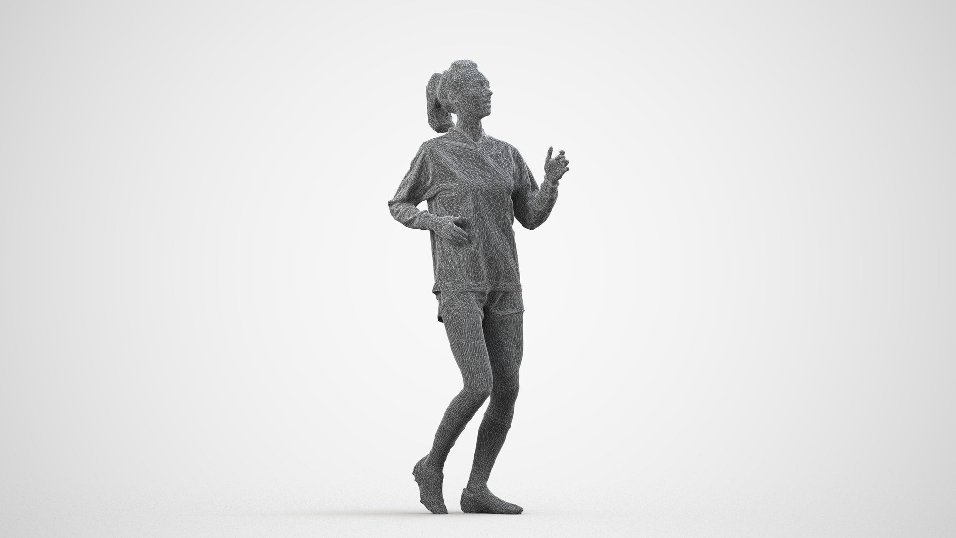 realistic 3D people woman sport, render-ready for V-Ray and Corona, FBX OBJ, wireframe side view