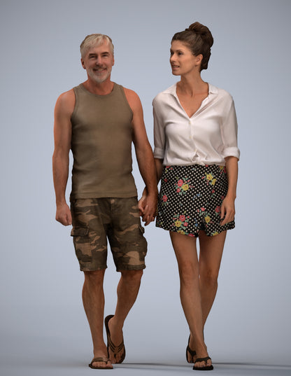scanned 3D woman casual couple, photogrammetry people for Enscape and V-Ray