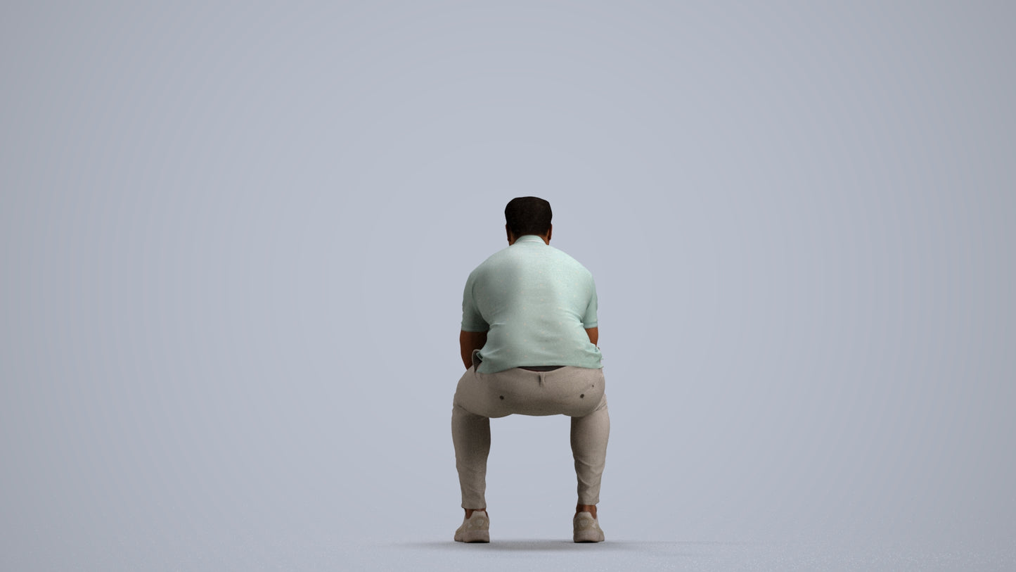 realistic 3D people man casual sitting, render-ready for V-Ray and Corona, FBX OBJ, front view render