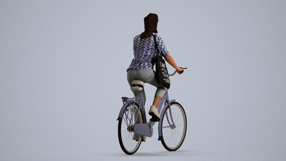 3D human model woman casual cycling, photogrammetry scanned person for archviz, front view render
