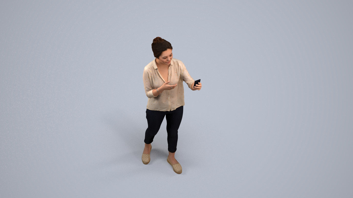 realistic 3D people woman casual standing, render-ready for V-Ray and Corona, FBX OBJ, back view render