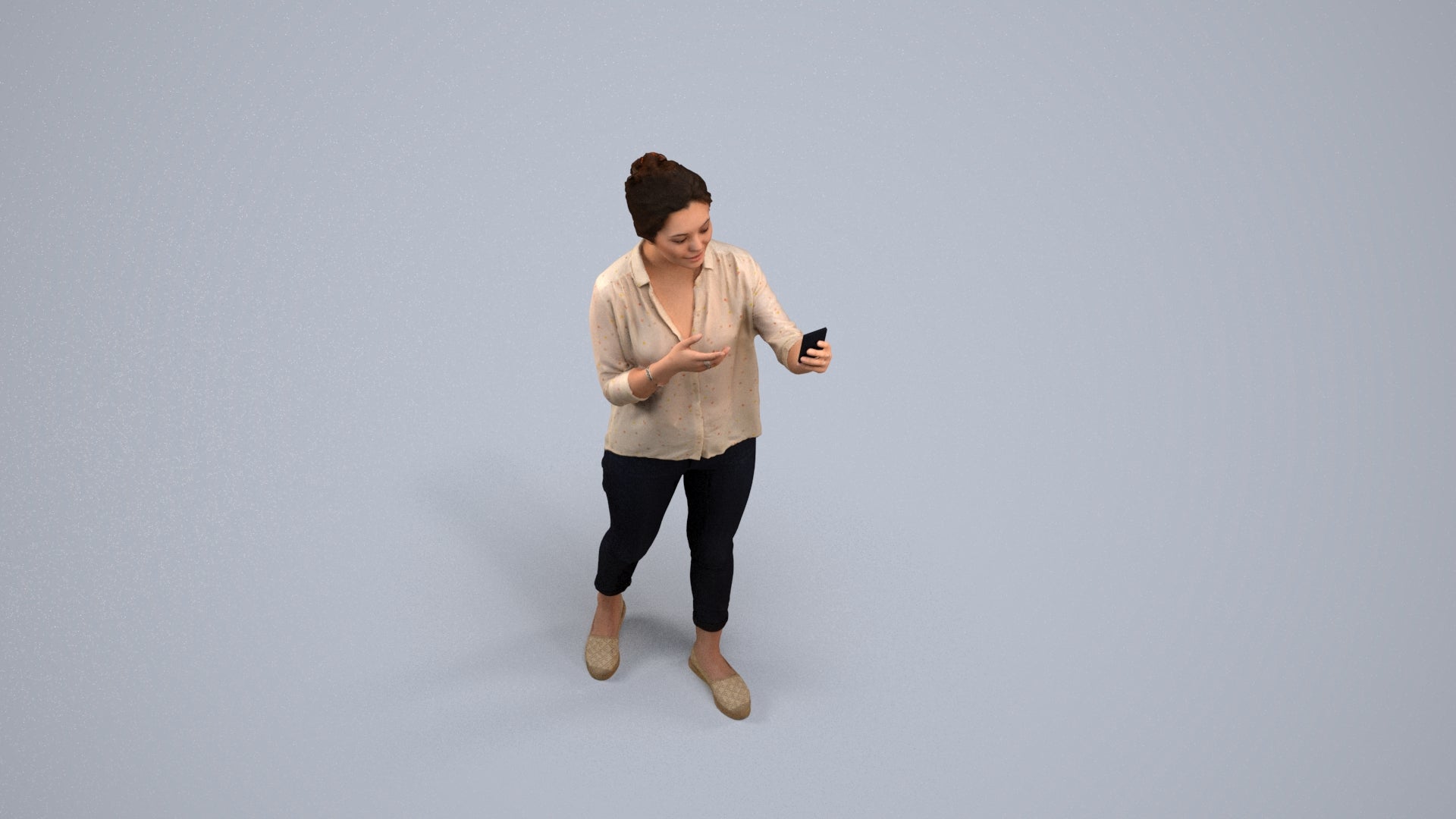 realistic 3D people woman casual standing, render-ready for V-Ray and Corona, FBX OBJ, back view render