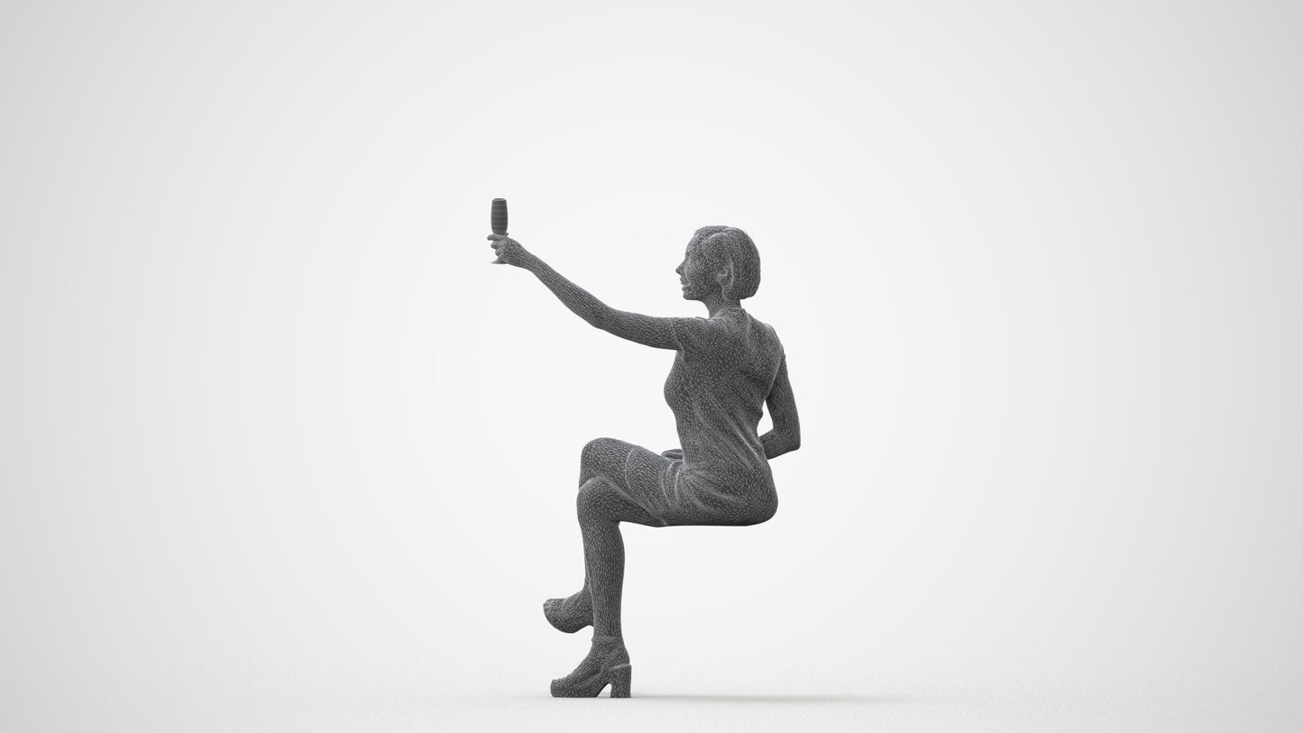 realistic 3D woman sitting, scanned archviz people for Blender and 3ds Max, square thumbnail