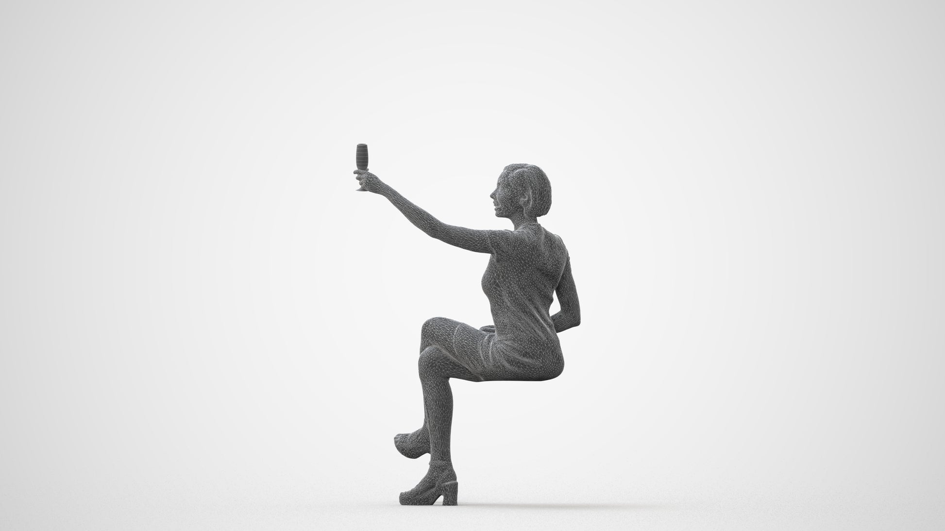 realistic 3D woman sitting, scanned archviz people for Blender and 3ds Max, square thumbnail