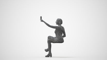 realistic 3D woman sitting, scanned archviz people for Blender and 3ds Max, square thumbnail