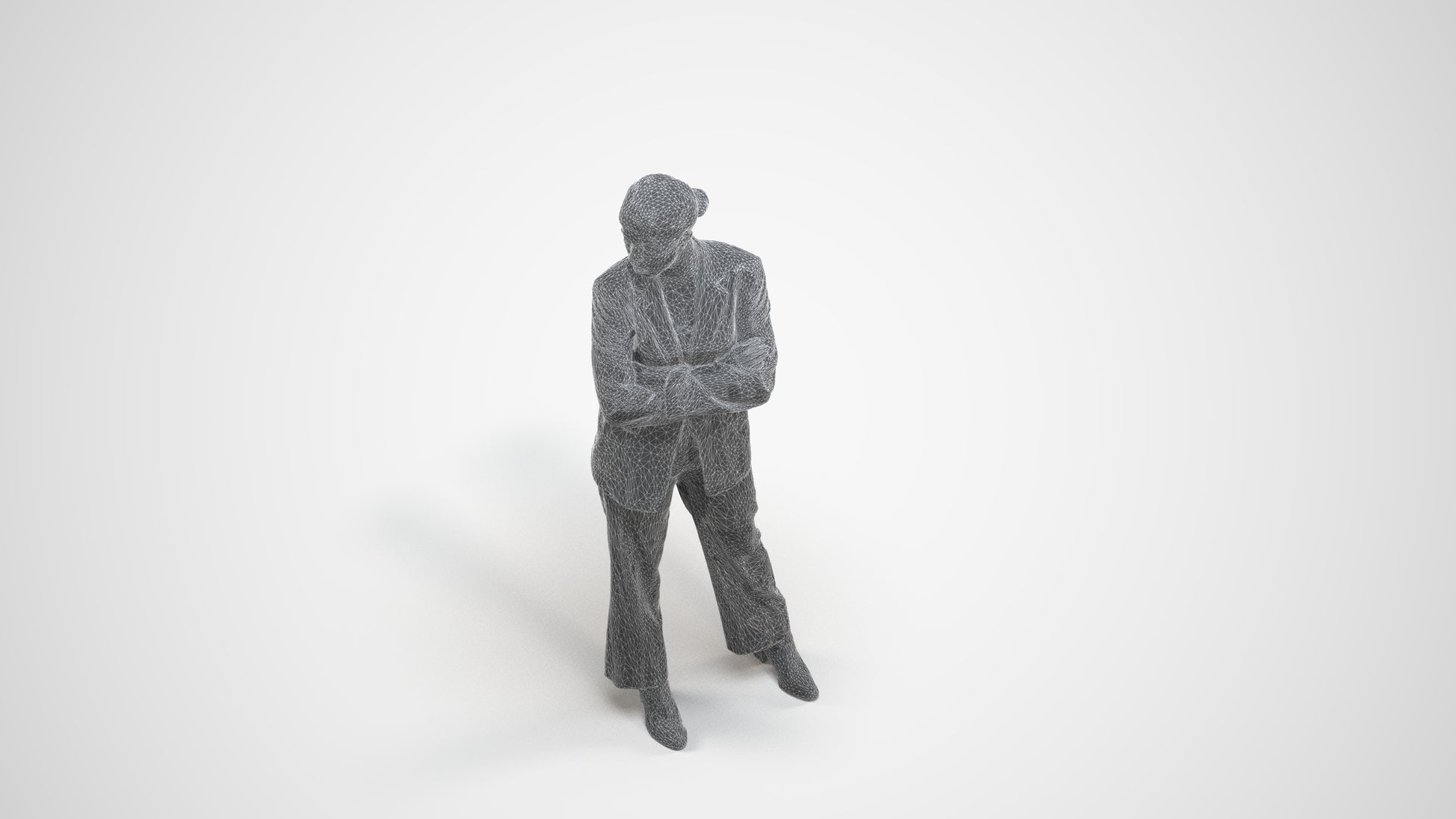 photogrammetry 3D woman business, realistic human model archviz FBX, wireframe three-quarter view