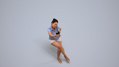realistic 3D human woman casual sitting, archviz people FBX OBJ for Blender, back view render
