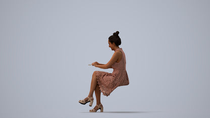 realistic 3D woman formal sitting, scanned archviz people for Blender and 3ds Max, three-quarter view render