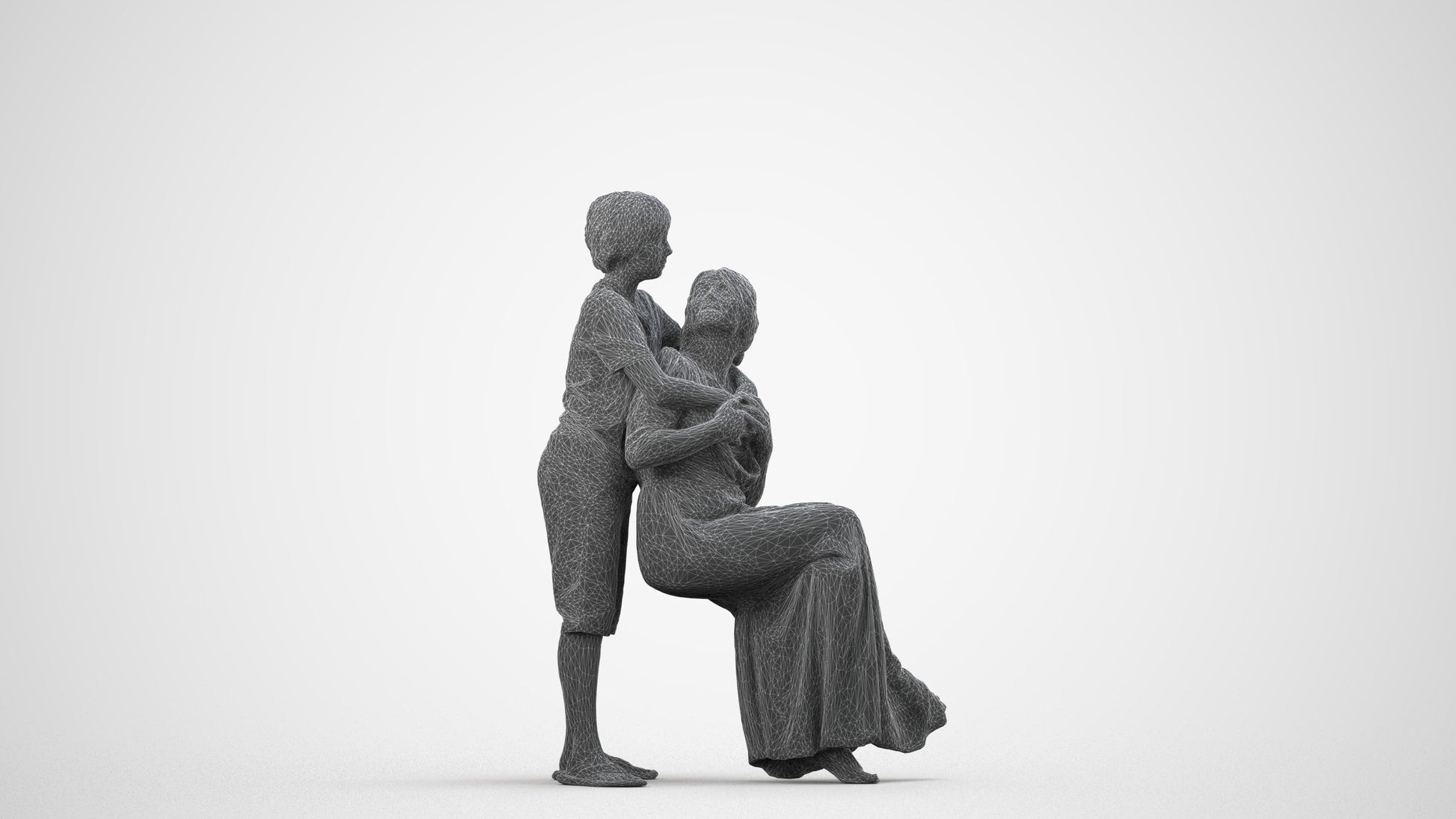 realistic 3D human girl casual kids, archviz people FBX OBJ for Blender, wireframe side view