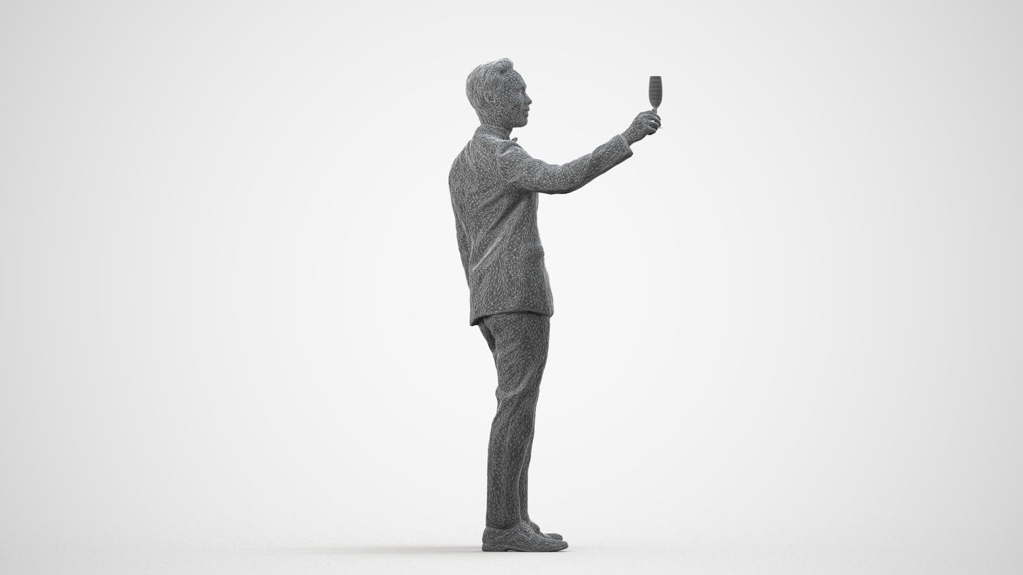 3D human model man formal cycling, photogrammetry scanned person for archviz, wireframe side view