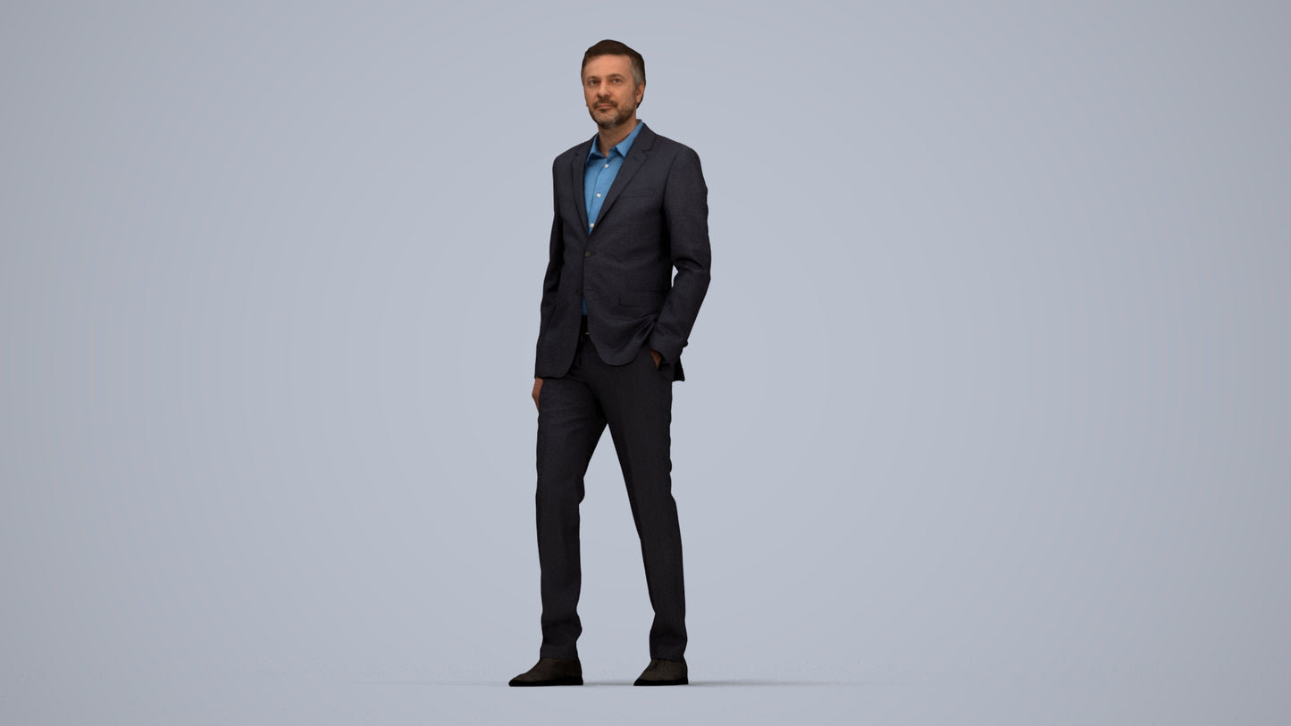 scanned 3D man business, photogrammetry people for Enscape and V-Ray, top-down view render