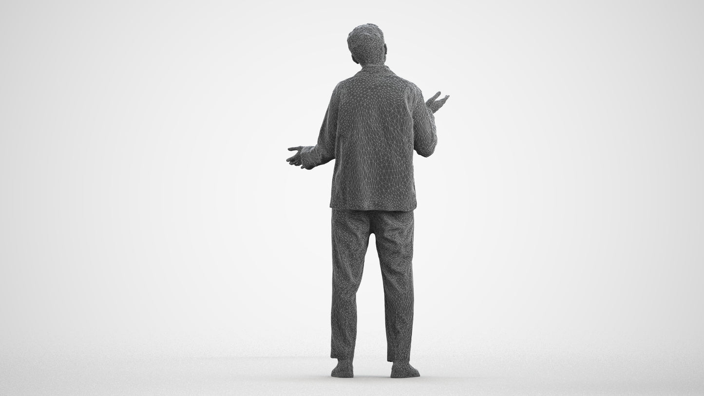 realistic 3D man casual standing, scanned archviz people for Blender and 3ds Max, wireframe front view