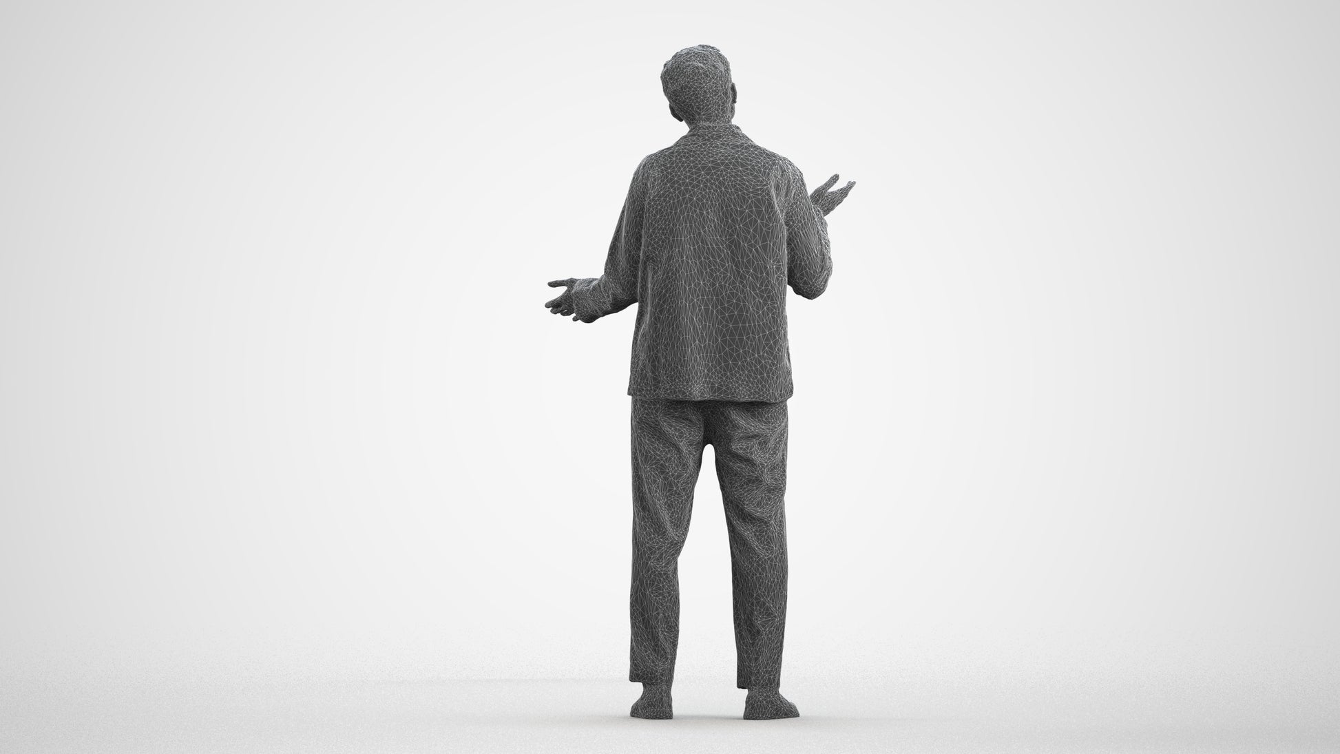 realistic 3D man casual standing, scanned archviz people for Blender and 3ds Max, wireframe front view