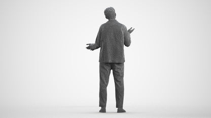 realistic 3D man casual standing, scanned archviz people for Blender and 3ds Max, wireframe front view