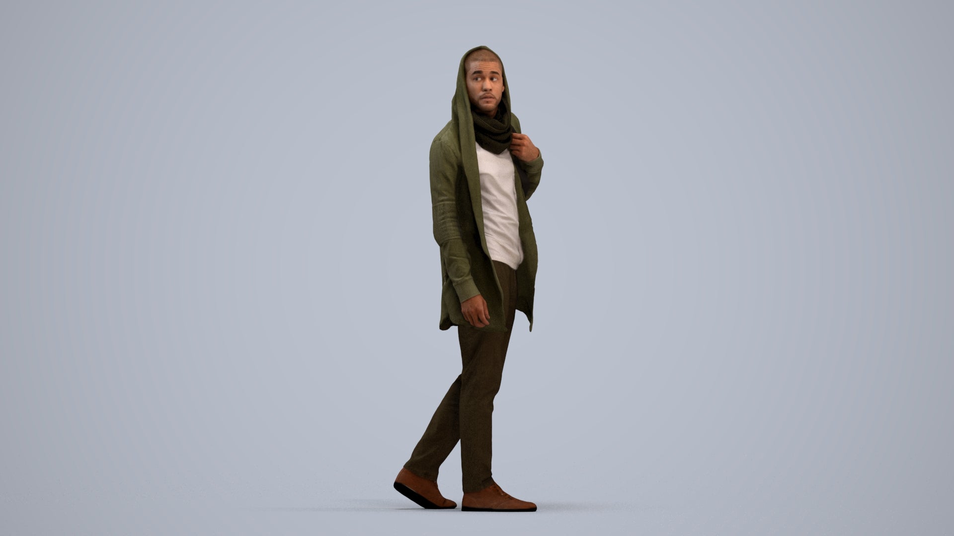 realistic 3D man casual walking, scanned archviz people for Blender and 3ds Max, standing pose render