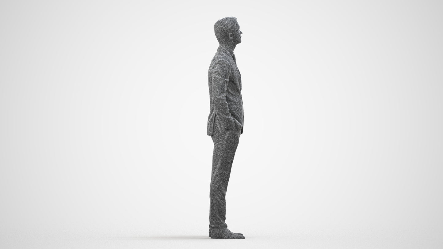 realistic 3D people man business, render-ready for V-Ray and Corona, FBX OBJ, wireframe side view