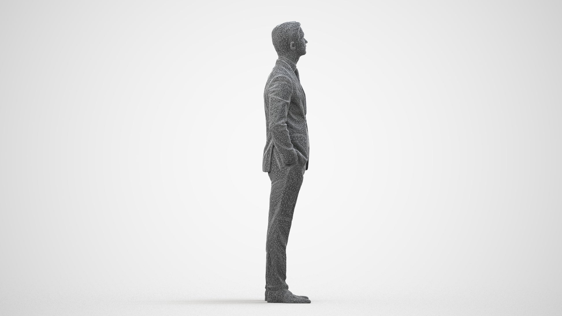 realistic 3D people man business, render-ready for V-Ray and Corona, FBX OBJ, wireframe side view