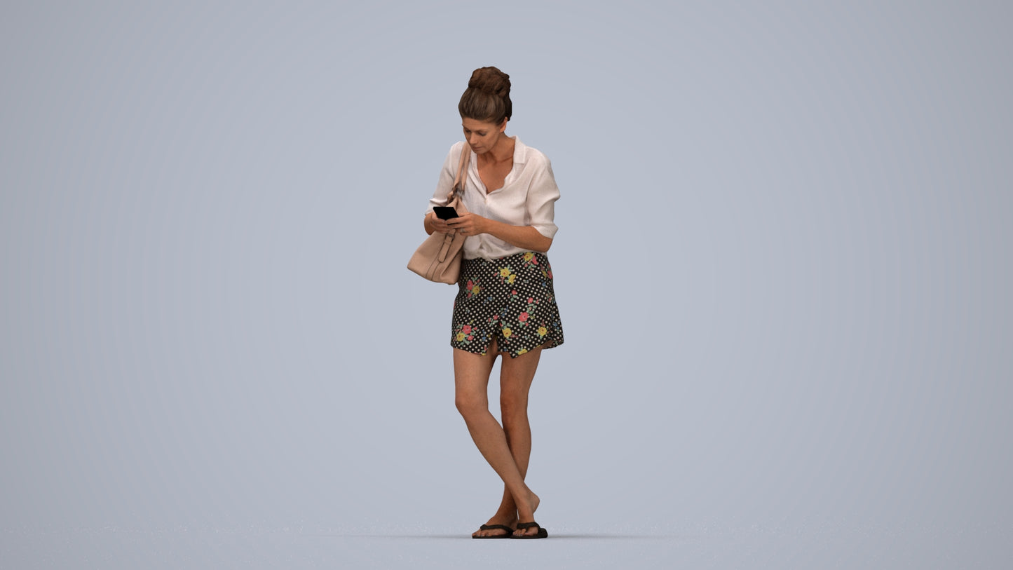 3D scanned woman standing casual, photorealistic archviz people for Enscape and SketchUp, top-down view render