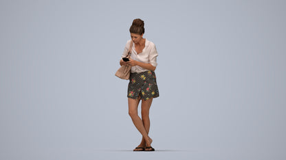 3D scanned woman standing casual, photorealistic archviz people for Enscape and SketchUp, top-down view render