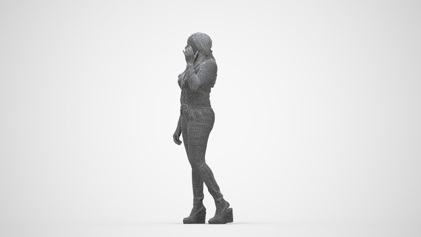 realistic 3D woman casual standing, scanned archviz people for Blender and 3ds Max, wireframe back view