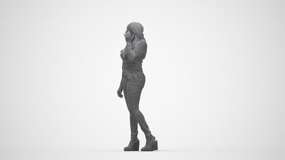 realistic 3D woman casual standing, scanned archviz people for Blender and 3ds Max, wireframe back view