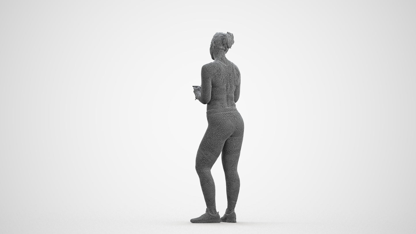 scanned 3D woman sport, photogrammetry people for Enscape and V-Ray, wireframe front view