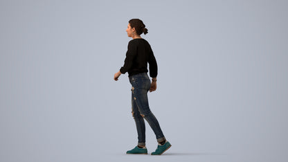 realistic 3D human woman casual walking, archviz people FBX OBJ for Blender, three-quarter view render