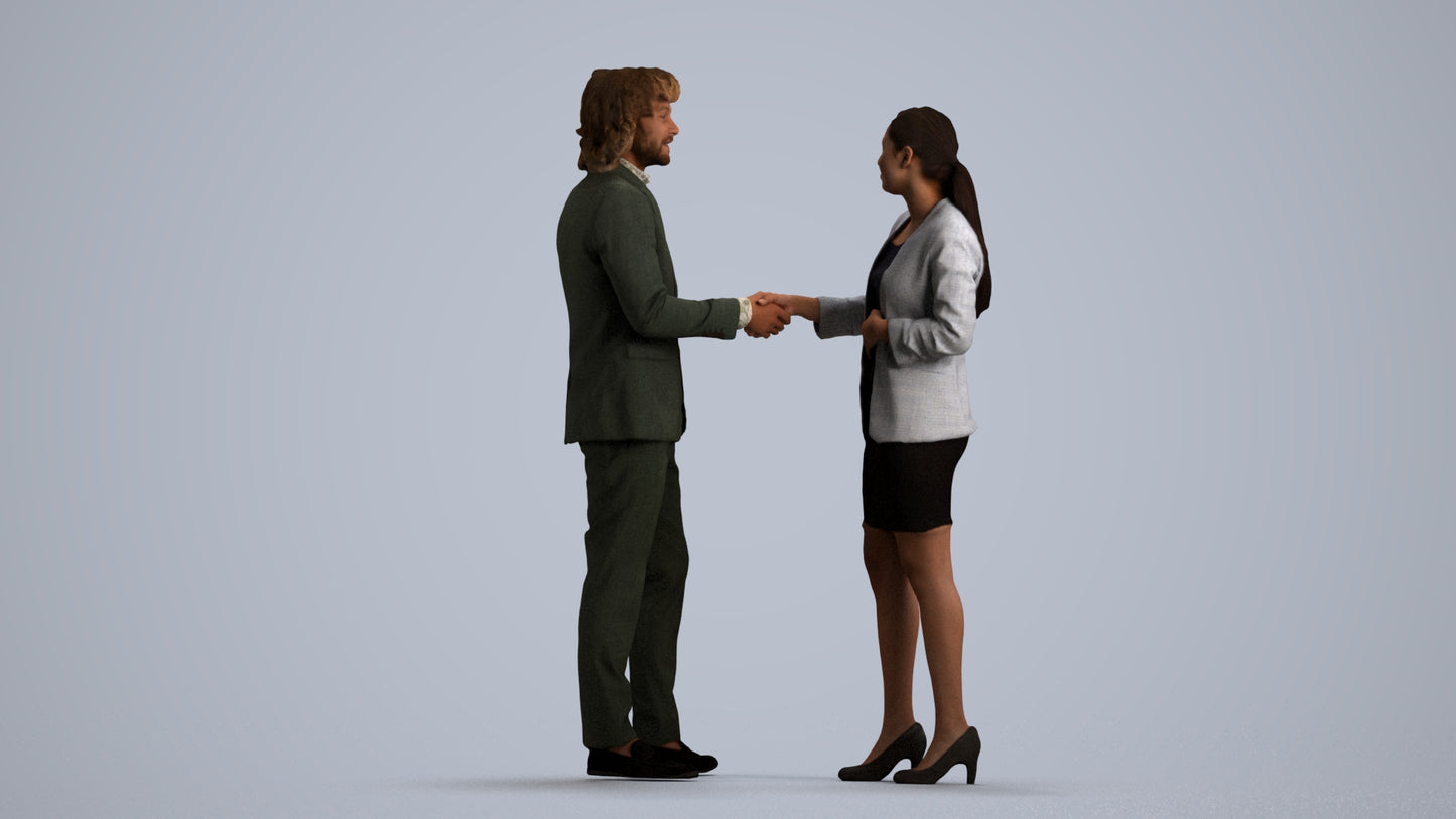 3D human model woman business, photogrammetry scanned person for archviz, front view render