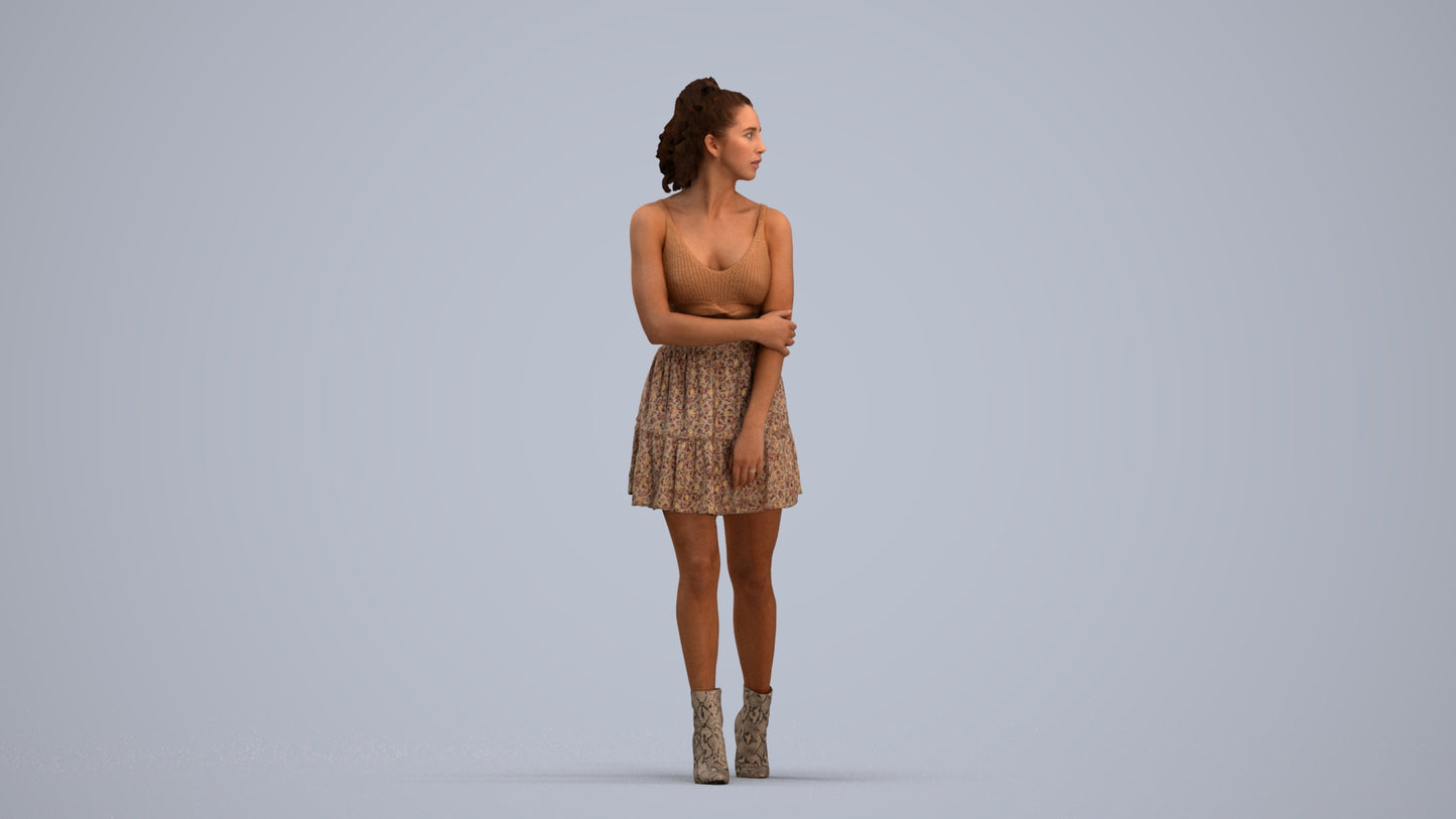 scanned 3D woman casual walking, photogrammetry people for Enscape and V-Ray, standing pose render