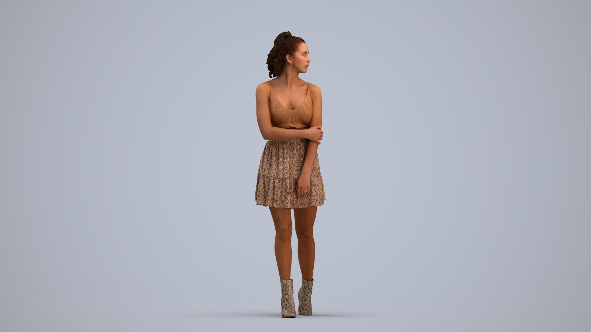 scanned 3D woman casual walking, photogrammetry people for Enscape and V-Ray, standing pose render