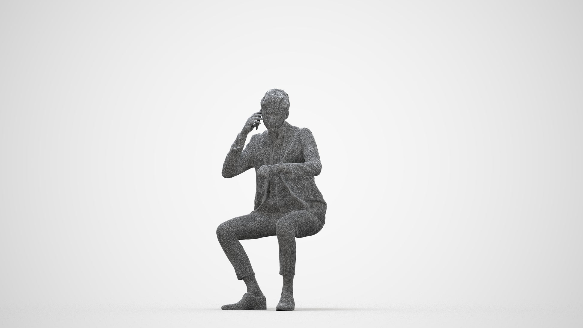 photogrammetry 3D man business, realistic human model archviz FBX, wireframe back view