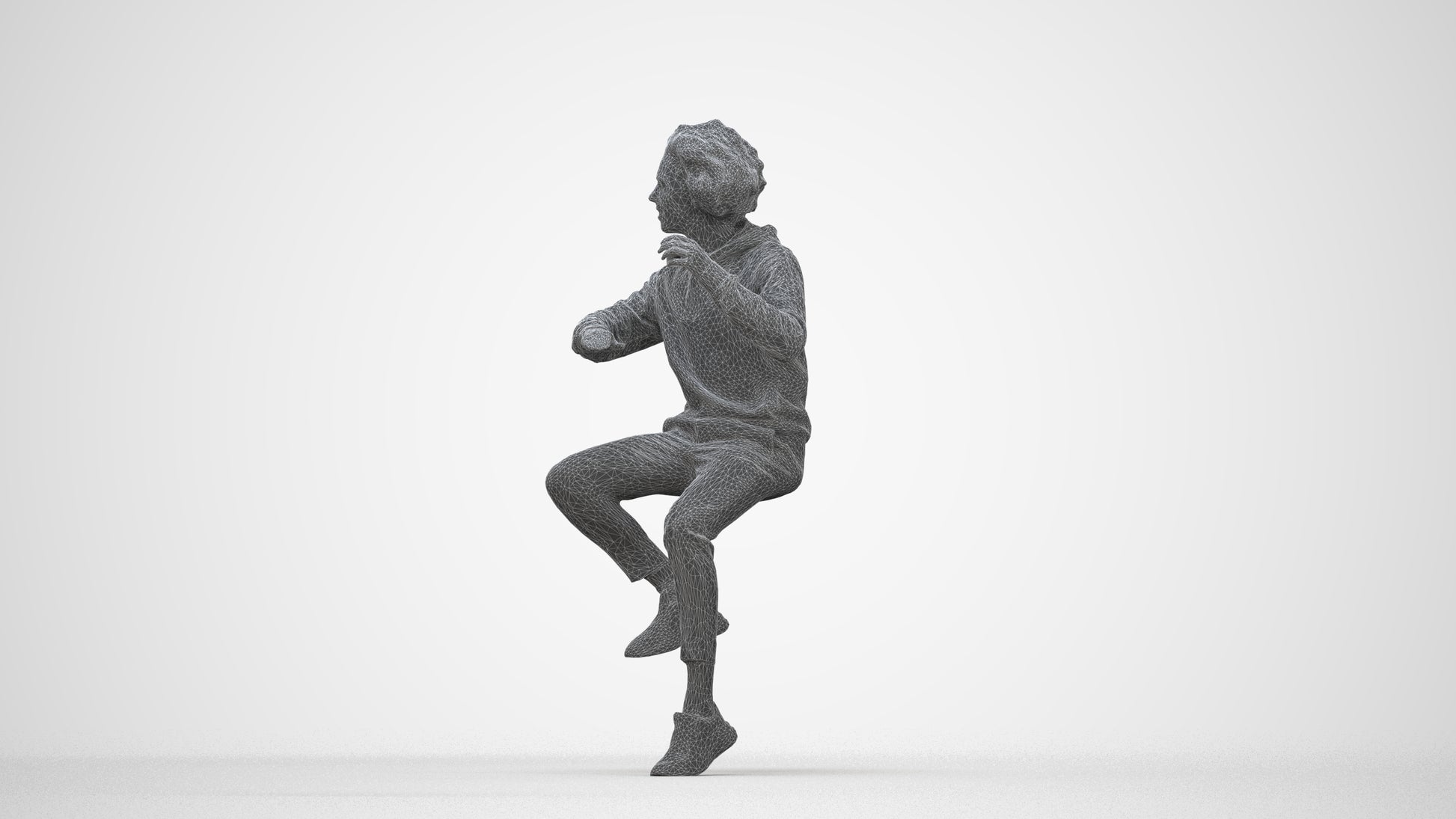 realistic 3D people man casual sitting, render-ready for V-Ray and Corona, FBX OBJ, wireframe back view
