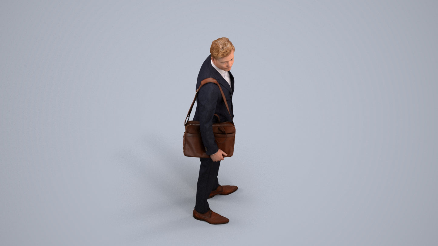 3D human model man business, photogrammetry scanned person for archviz, back view render