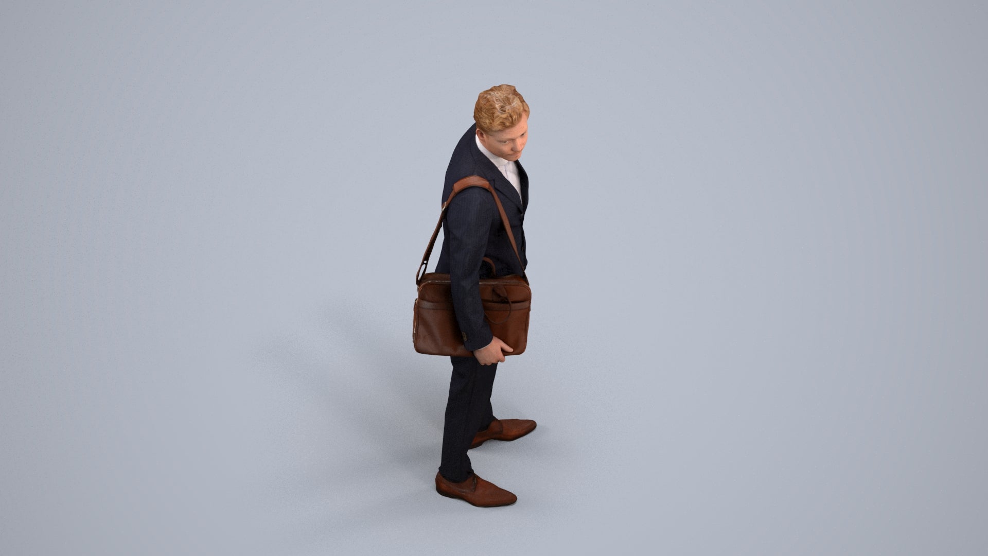 3D human model man business, photogrammetry scanned person for archviz, back view render