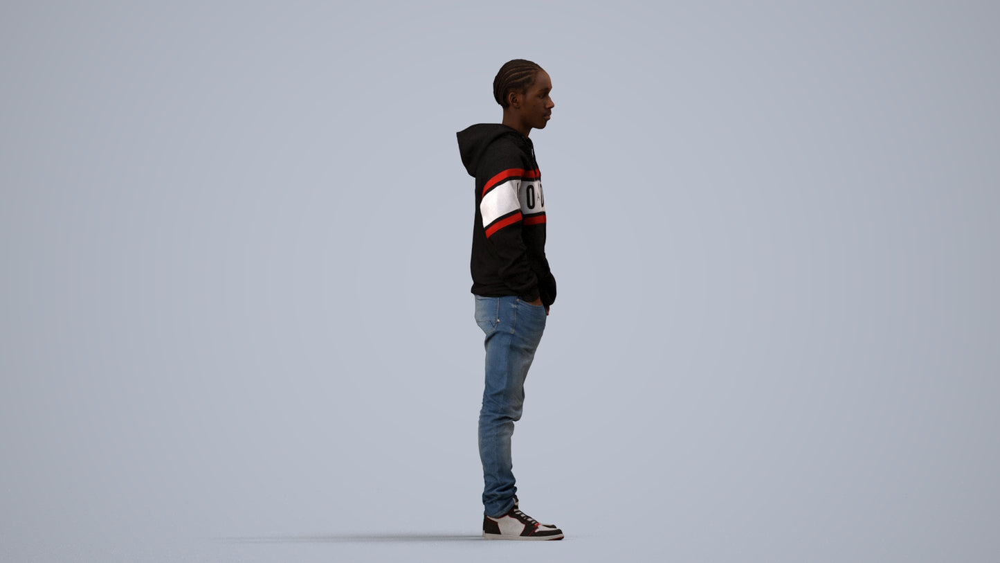 3D people model boy casual kids, scanned human for 3ds Max rendering, side view render