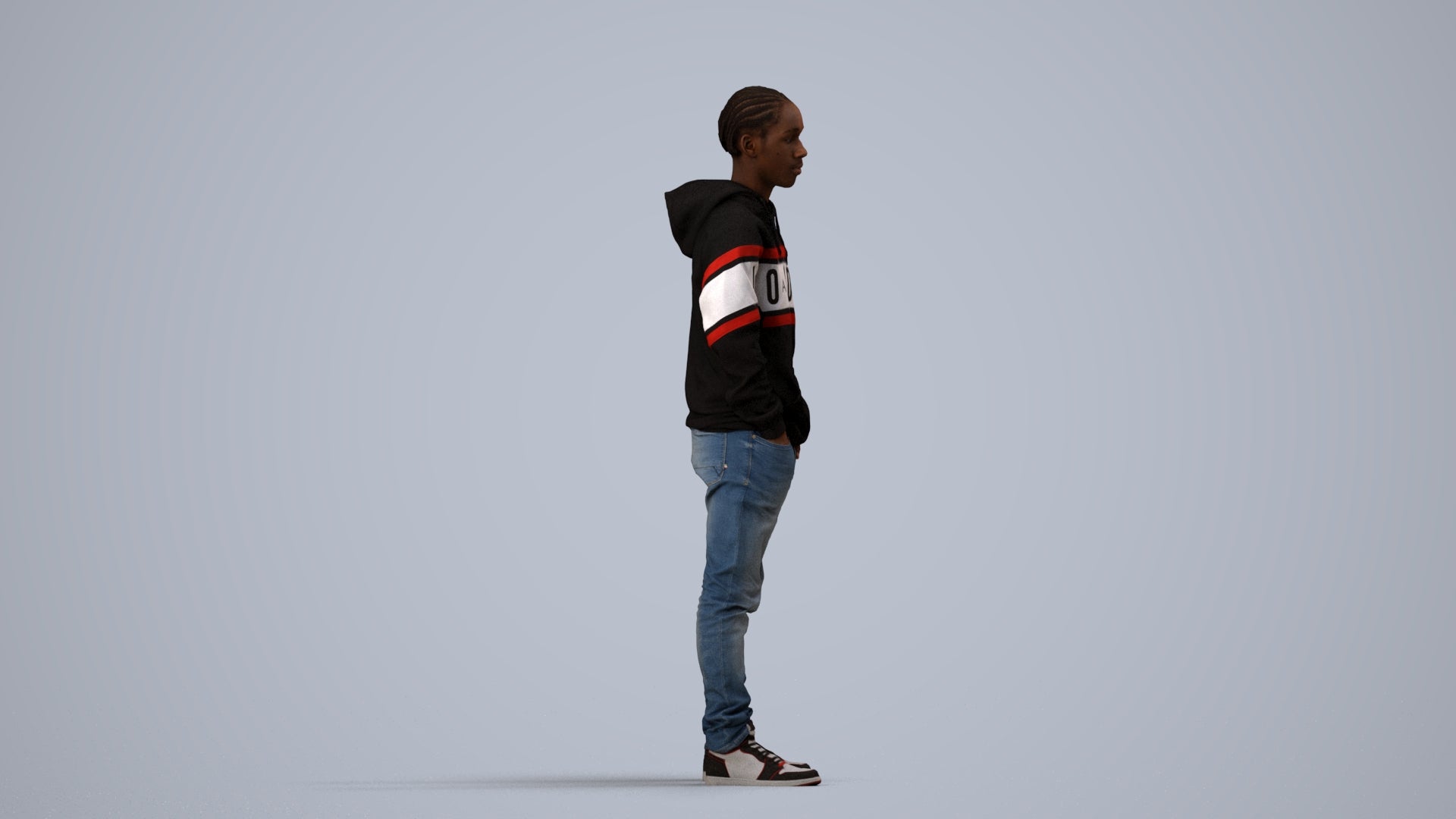 3D people model boy casual kids, scanned human for 3ds Max rendering, side view render