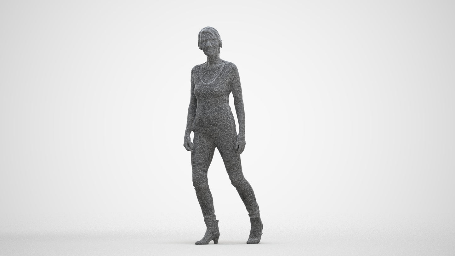 realistic 3D people senior woman casual walking, render-ready for V-Ray and Corona, FBX OBJ, three-quarter front view render