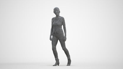 realistic 3D people senior woman casual walking, render-ready for V-Ray and Corona, FBX OBJ, three-quarter front view render